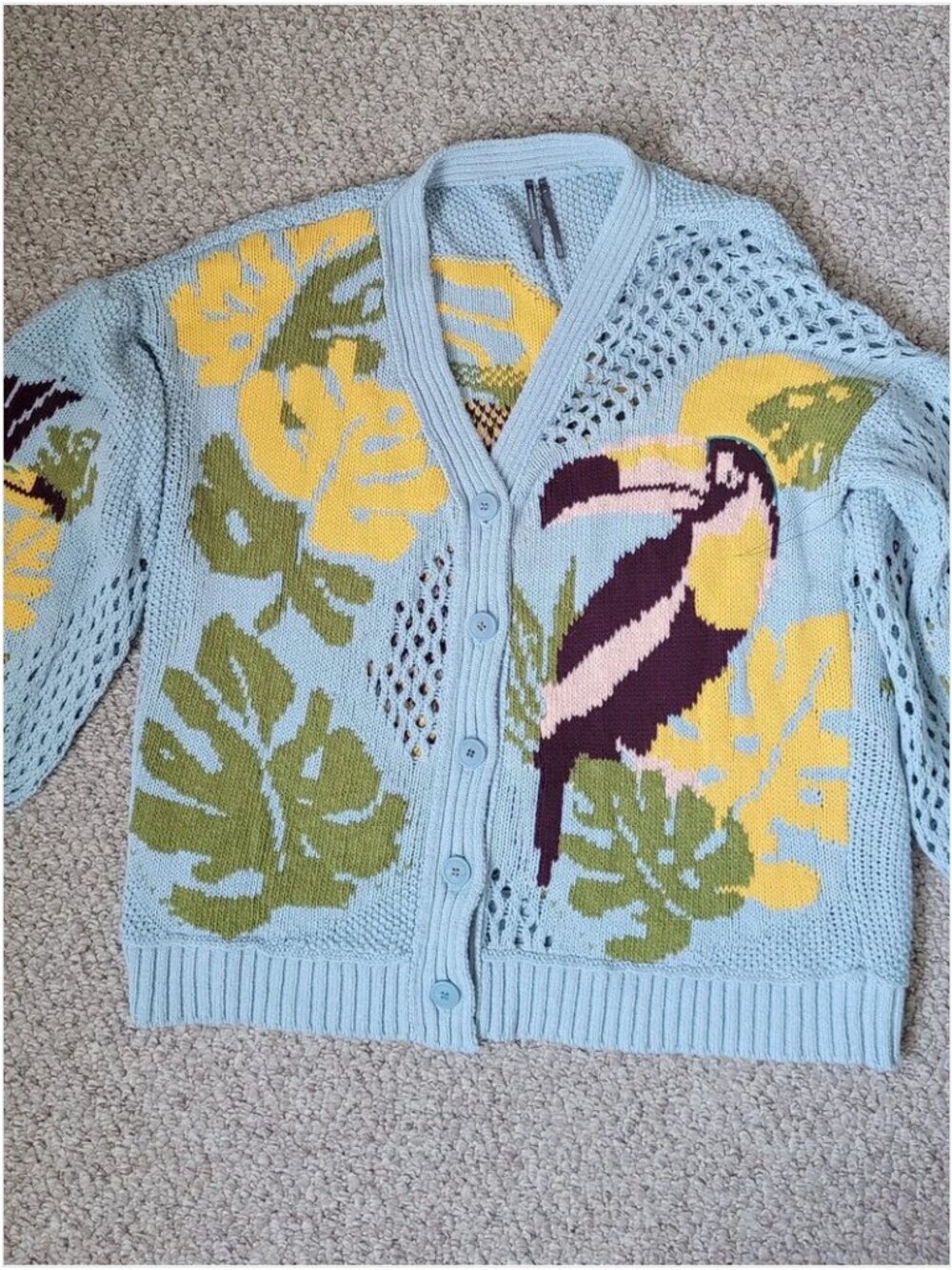 Anthropologie Open Stitch Blue Oversized weave pattern drape Cardigan size S